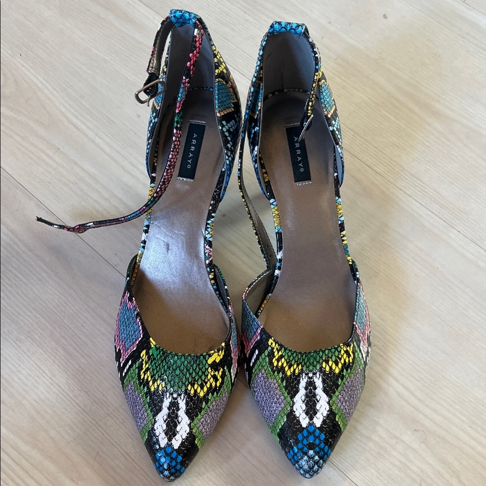 Array Multicolor Snakeskin Heels